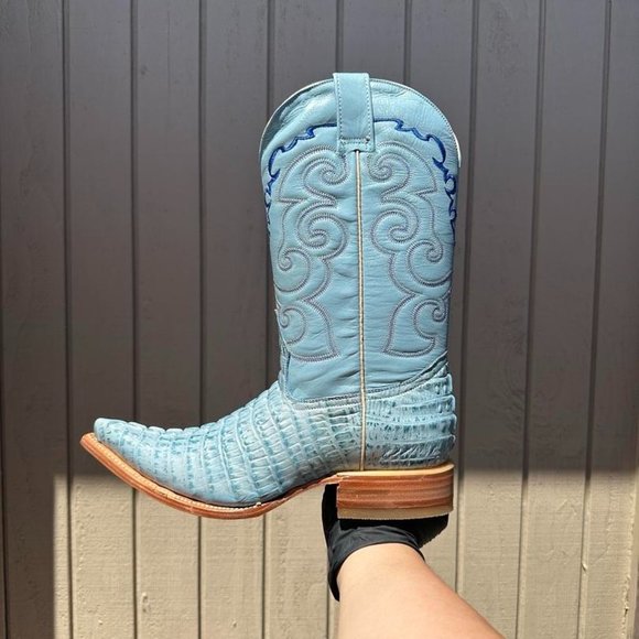 #11 Light Blue Crocodile Tail Design Western Boot - Picture 2 of 5